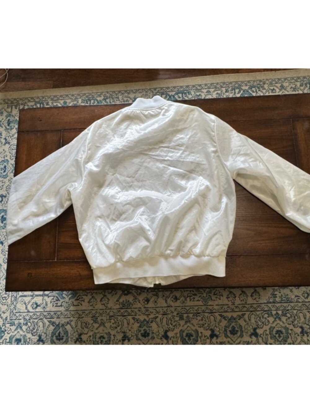 Vintage White Satin Moose Lodge Varsity Jacket Jeannie Embroidery Full Zip Large - Picture 11 of 12